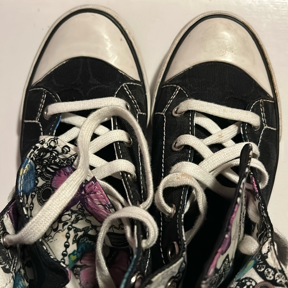 Coach Black and White High-Top Sneakers with Butterfly Lining - Picture 8 of 12